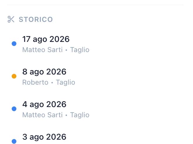 Storico di una scheda cliente: ogni passaggio con la data, l’operatore che l’ha seguita e il servizio fatto
